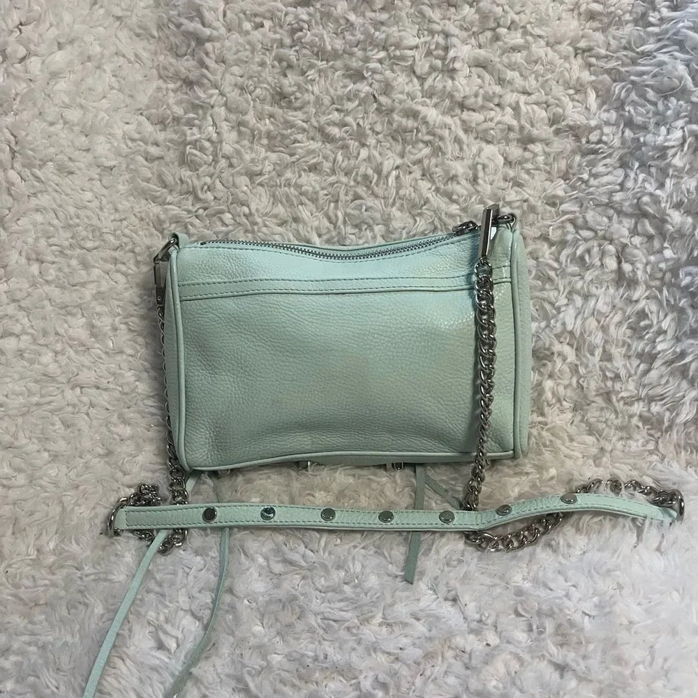 Rebecca Minkoff Mini Mac Crossbody Bag Leather mint green Chain Strap Studded - Picture 6 of 16